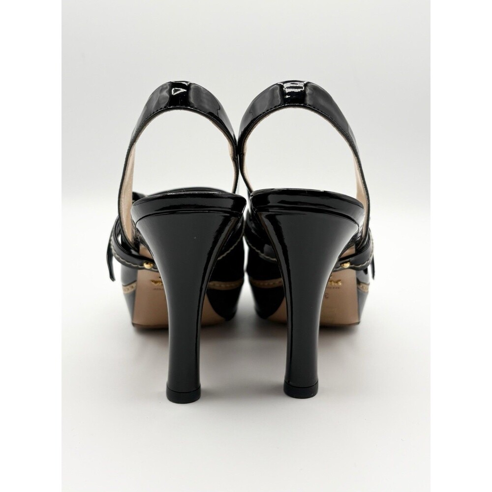 Prada S/S 2009 Black Patent Leather Heels Ribbon Detail Peep Toe Sz EU 36 - Picture 7 of 13